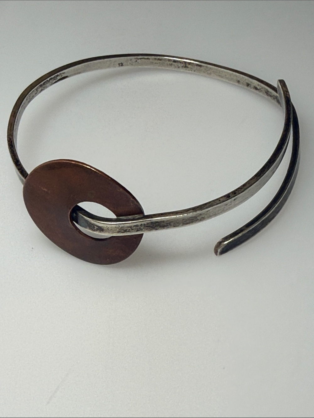 Artisan Made Copper Disc Open Sterling Cuff Bracelet